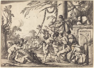 Heliga familjen med Putti av Laurent de la Hyre