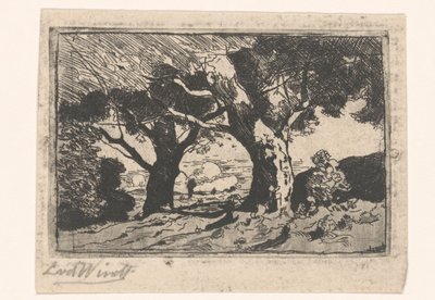 Landskap med två stora träd av Laurent van der Windt (signed by artist)