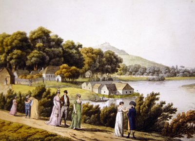 Utsikt över Brigittenau-distriktet och floden Donau från Augarten-sidan, tidigt 1800-tal (gravyr) av Laurenz (after) Janscha
