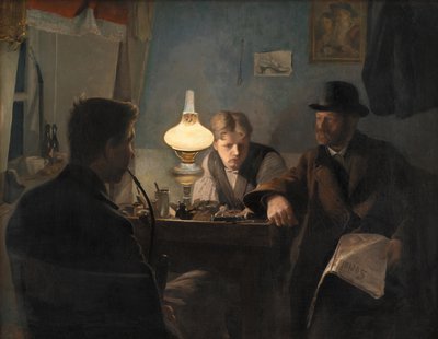 Ett besök i skomakarens butik, 1885. av Laurits Andersen Ring