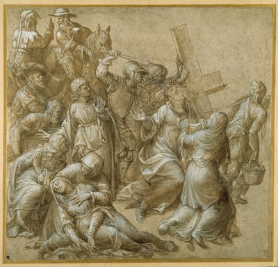 Kristus som bär sitt kors möter St Veronica (penna och brunt bläck med förhöjning) av Lavinia (attr. to) Fontana