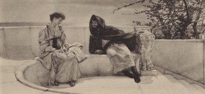 Den gamla historien (fotogravyr) av Lawrence (after) Alma Tadema