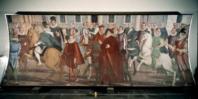 Doge Giacomo Durazzo Grimaldi guidar kardinal Francesco Pacheco på gatorna i Genes 1574 (fresk) av Lazzaro Tavarone