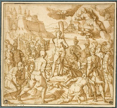 Studie för Saint James Saving an Innocent from the Flames av Lazzaro Tavarone