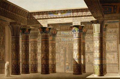 Portik av det stora templet i Philae, Nubia, ca 1809-1812 (färggravyr) av Le Pere (after)