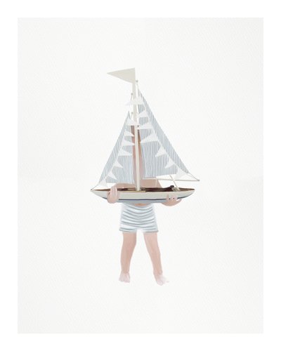 Pojke med segelbåt, c.2018 (blandteknik) av Leah Straatsma