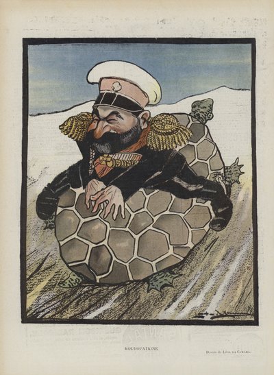 Aleksey Kuropatkin, Rysslands krigsminister. Illustration för Le Rire (färg litho) av Leal de Camara
