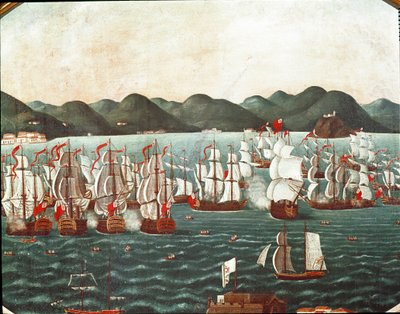 Engelska skepp i Rio de Janeirobukten (Målning, slutet av 1700-talet) av Leandro Joachim