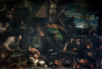 The Forge of Vulcan (olja på duk) av Leandro da Ponte Bassano