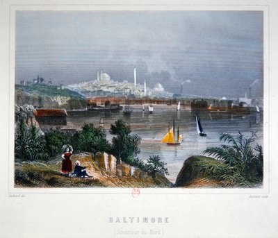 A View of Baltimore (färgad stålgravyr) av Lechard Lechard