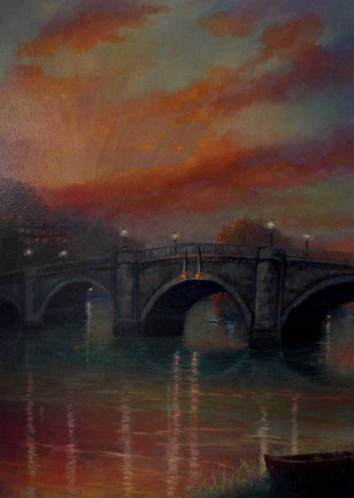 Richmond Bridge Sunset, 2022 (olja på duk) av Lee Campbell