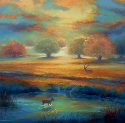 Richmond Park, grönt och guld, 2021 av Lee Campbell