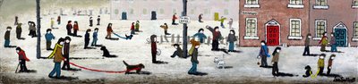 Out and About, 2015, (Akryl och bläck på trä) av Lee Sellers