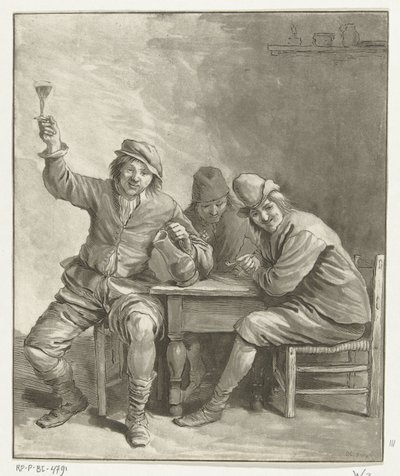 Tre män som röker och dricker vid bordet av Leendert Brasser (signed by artist)