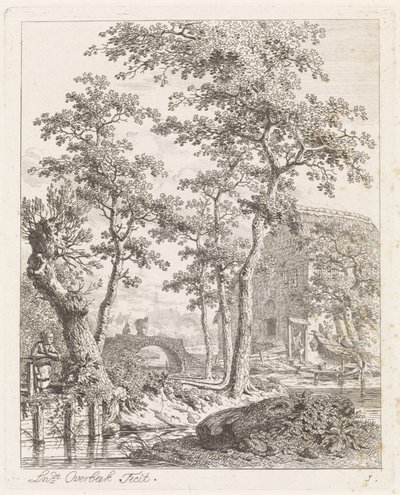 Gård på vattnet Landskap med figurer (serietitel) av Leendert Overbeek