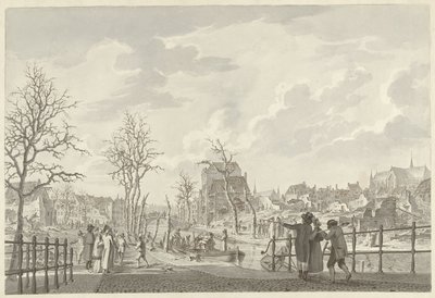 Ruiner på Rapenburg i Leiden, efter krutkatastrofen den 12 januari 1807 av Leendert Overbeek