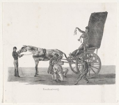 Shees med en kvacksalvare, 1835 kvacksalveri (titel på objekt) De separata föreställningarna, som paraden, som hålls av H.H. Elever vid Leidsche Hoogeschool den 9 februari 1835, stängd (serietitel på objekt) av Leendert Springer (I)