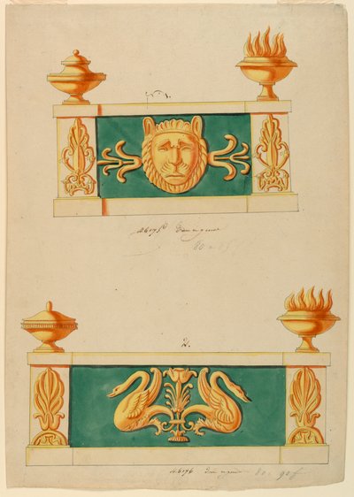 Design för två andirons av Lefebure Manufactory