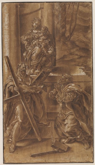 Madonna med barnet och aposteln Andreas (vänster) och Saint Judas (höger) av Lelio Orsi