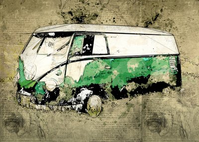 Konstnärlig grön buss av Lembayung senja studio [Vintage Poster]