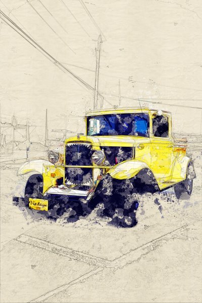 Klassisk gul pickup av Lembayung senja studio [Vintage Poster]