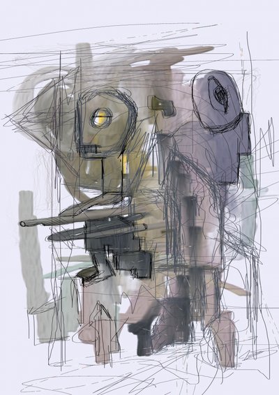Gåtfulla abstrakta robotar av Lembayung senja studio [Vintage Poster]