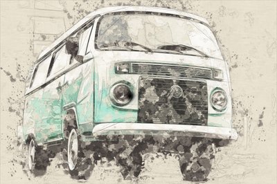 Den ikoniska retroblågröna skåpbilen av Lembayung senja studio [Vintage Poster]