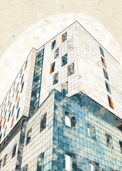 Stadsarkitektonisk skiss av Lembayung senja studio [Vintage Poster]
