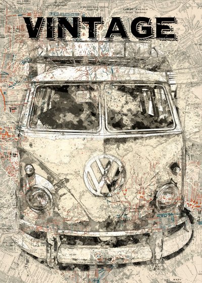 Resekarta för vintagebussar av Lembayung senja studio [Vintage Poster]