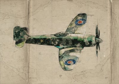 Karta med vintage-stridsflygplan av Lembayung senja studio [Vintage Poster]