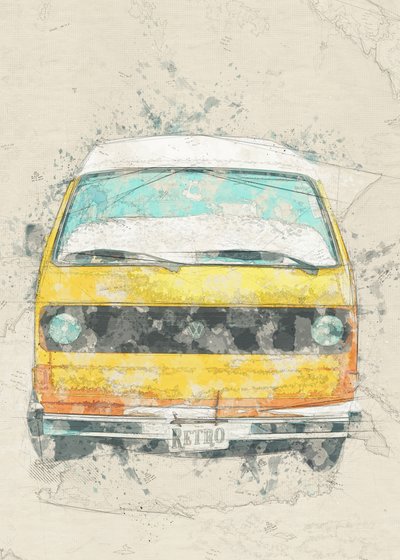 Gul retro-husbil av Lembayung senja studio [Vintage Poster]