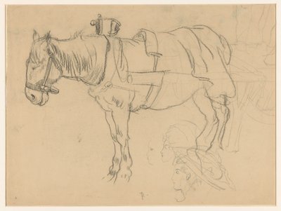 Hästdragning och huvudstudier av Leo Gestel (signed by artist)