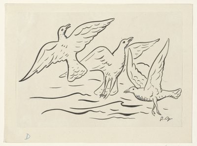 Tre fåglar på himlen över havet av Leo Gestel (signed by artist)