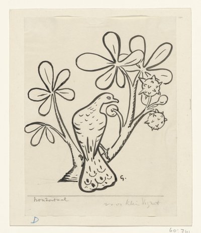 Duva på en gren av ett kastanjeträd av Leo Gestel (signed by artist)