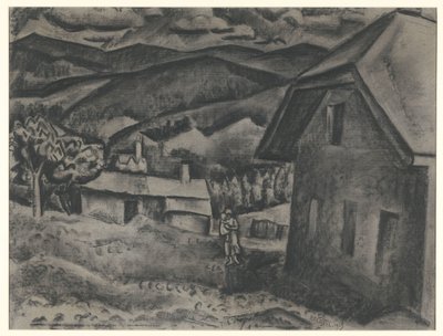 Landskap med en kvinna och ett barn framför ett hus av Leo Gestel (signed by artist)