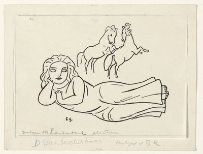 Liggande kvinna med två hästar av Leo Gestel (signed by artist)