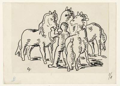 Man med tre hästar av Leo Gestel (signed by artist)