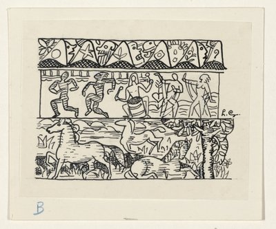 Hästar, dansande människor och masker av Leo Gestel (signed by artist)