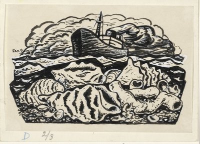 Ångfartyg till havs med snäckor på stranden av Leo Gestel (signed by artist)