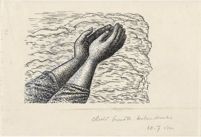 Två upphöjda händer framför moln av Leo Gestel (signed by artist)