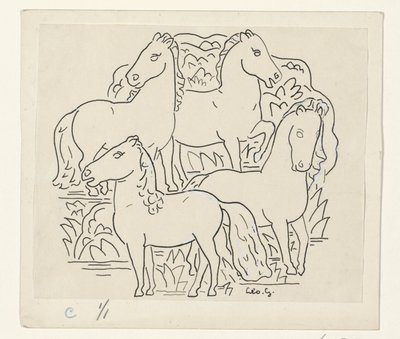 Fyra hästar av Leo Gestel (signed by artist)