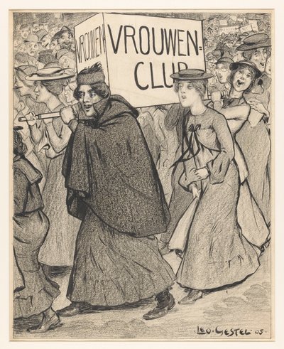 Kvinnor i en kvinnoförenings parad av Leo Gestel (signed by artist)