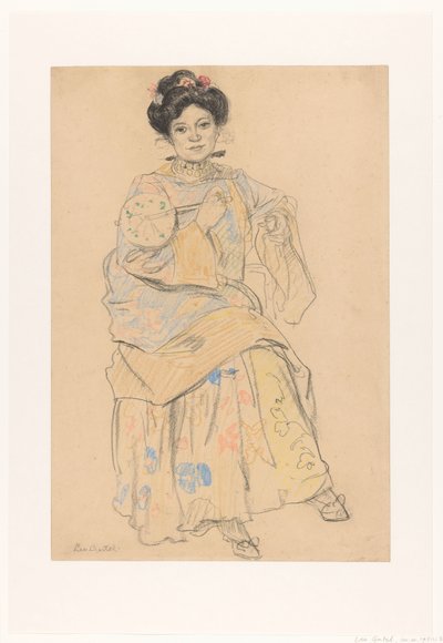 Sittande kvinna i japanska kläder av Leo Gestel (signed by artist)