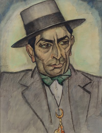 En man i spansk kostym, ca. 1914 (kol, pastell och akvarell på papper) av Leo Gestel