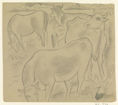 Tre kor och en häst på ängen av Leo Gestel