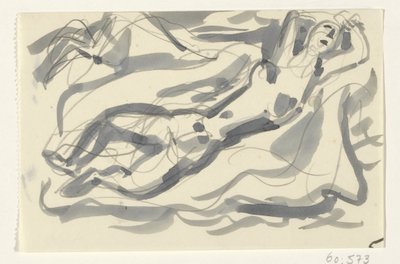 Naken kvinna och häst i havet av Leo Gestel