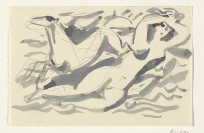 Naken kvinna och häst i havet av Leo Gestel