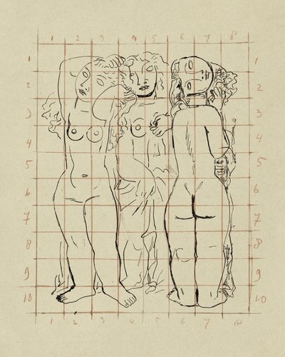 Skiss av tre nakna kvinnor av Leo Gestel