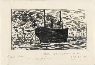 Fartyg går in i Londons hamn (titel på objekt) av Leo Gestel