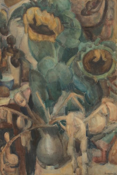 Stilleben med solrosor i en vas av Leo Gestel